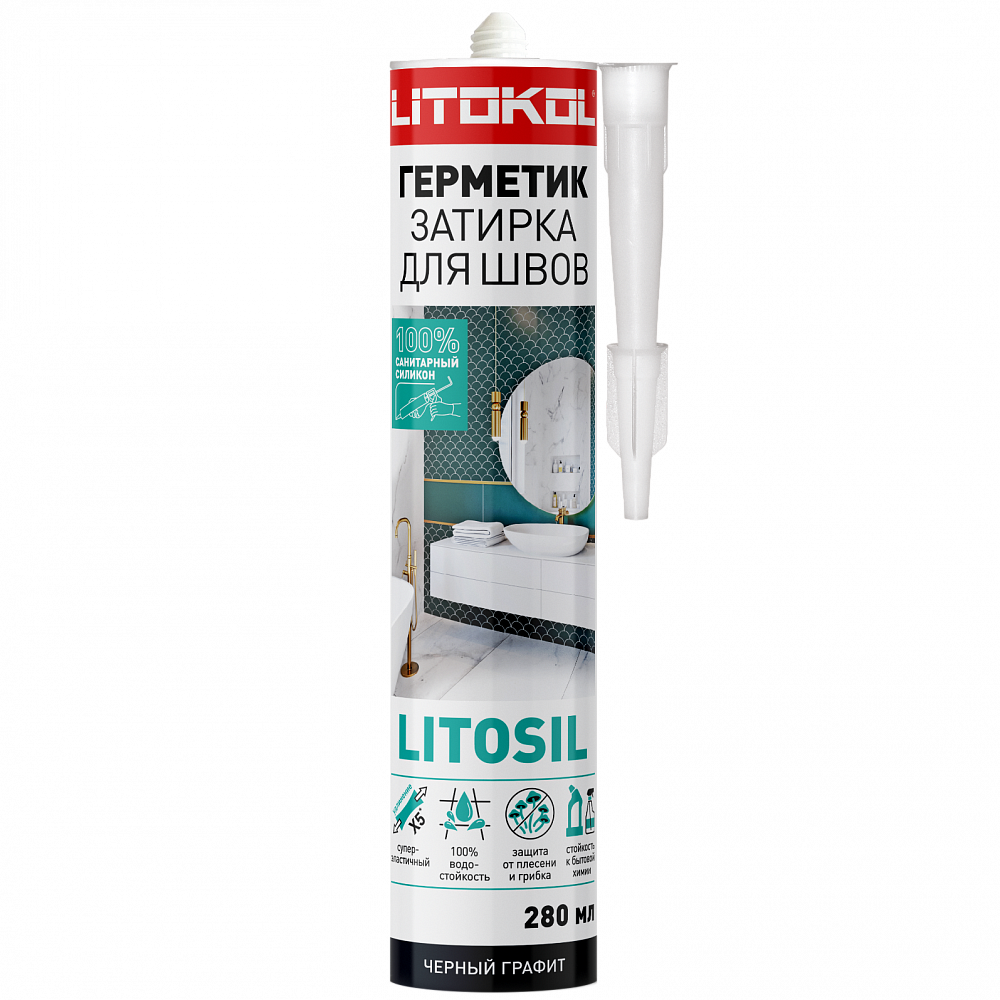 LITOSIL Герметик-затирка санитарный силиконовый черный графит 280 мл