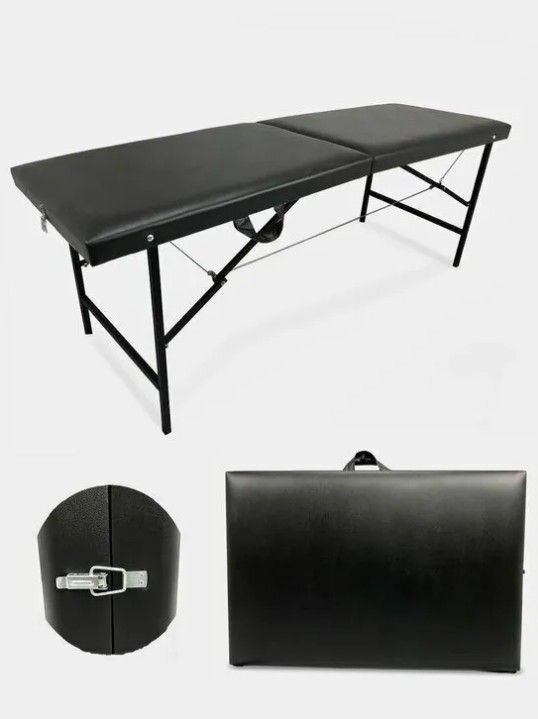 Массажный стол складной, кушетка косметологическая 180х60, без выреза, черный