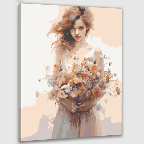 Картина по номерам 50х40 Женщина с букетом полевых цветов картина по номерам две картинки paintboy вазочка с букетом осенних цветов