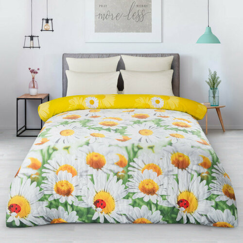 Стеганый пододеяльник зима-лето 200х217 см перкаль Летняя поляна