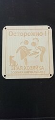 Табличка "Осторожно злая хозяйка (кот нормальный)" / 160 х 160 мм. / Декор в интерьер