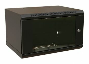 Шкаф WRLINE коммутационный (WR-TW-0945-GP-RAL9004) настенный 9U 600x450мм пер. дв. стекл 2 бок. пан. направл. под винты 60кг черный 350мм 500мм IP20 сталь