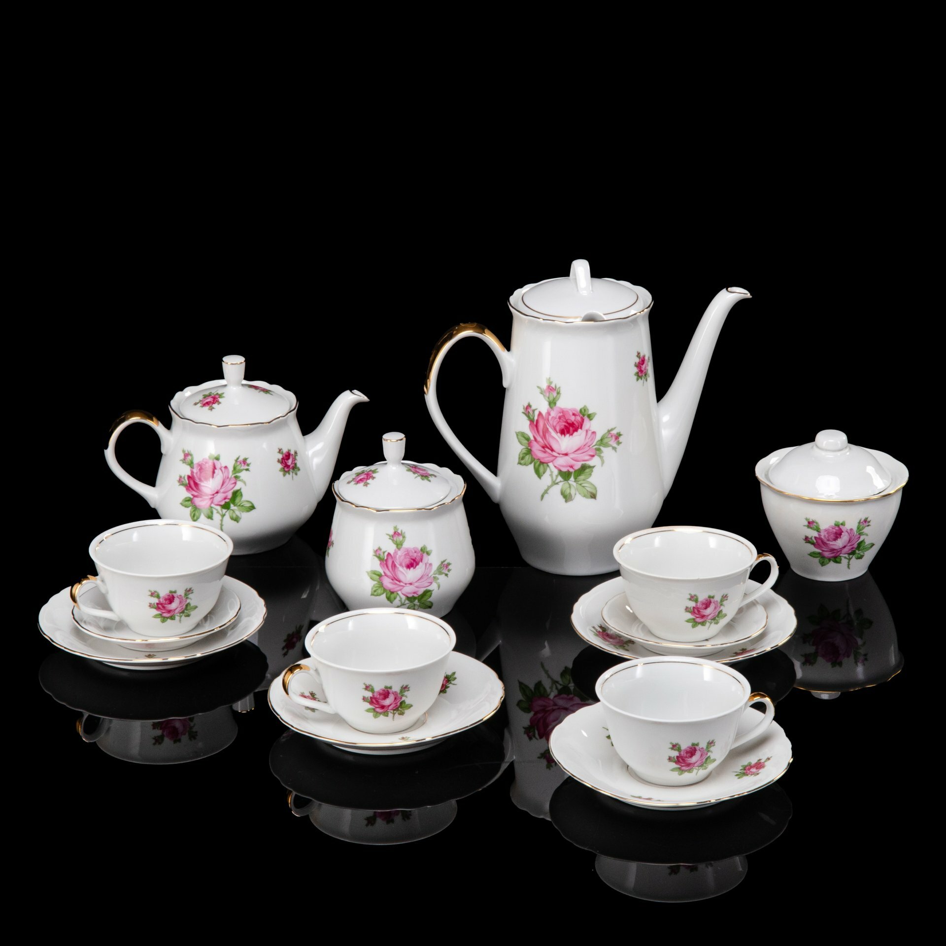 фото Сервиз чайно-кофейный "Роза" на 4 персоны, фарфор, золочение, деколь