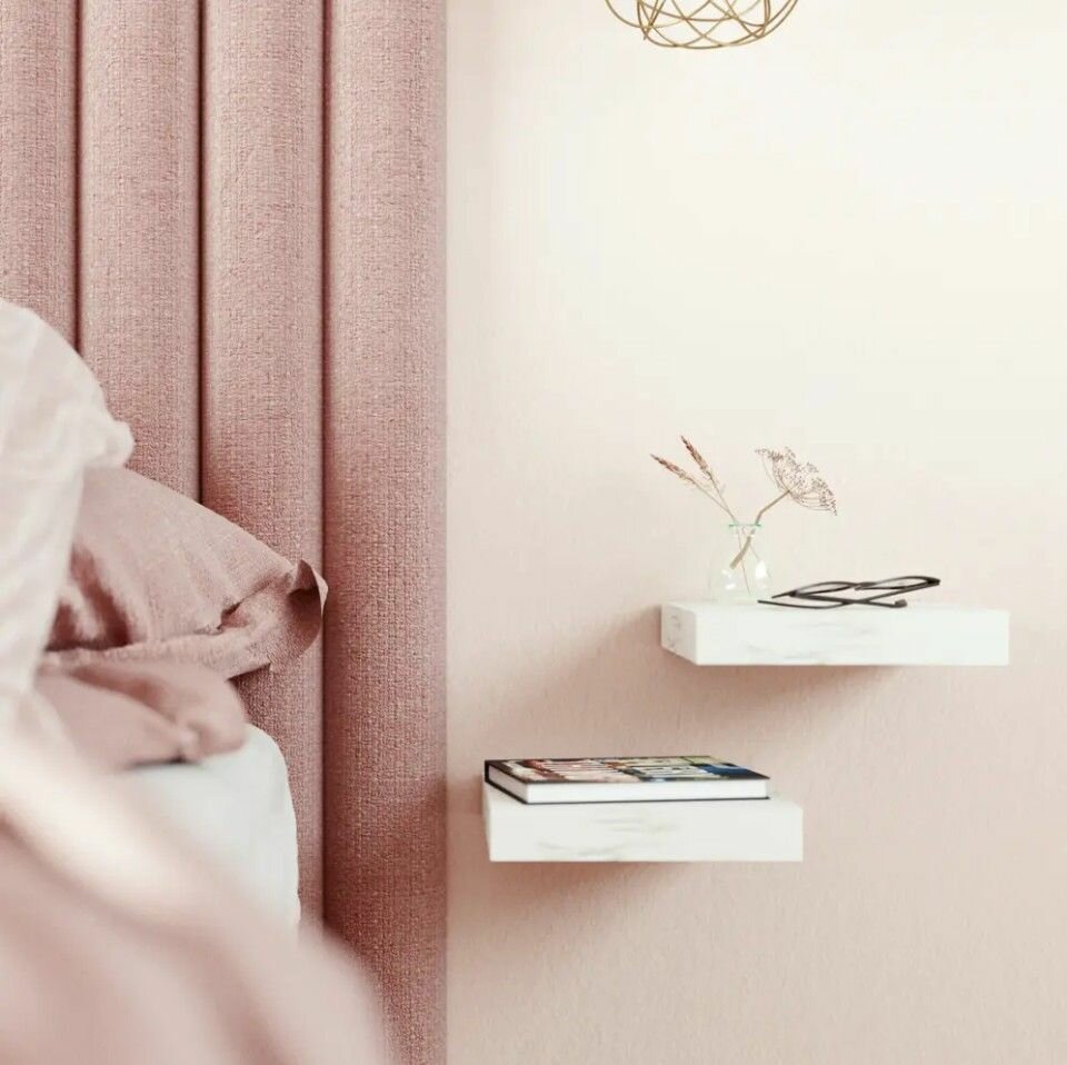 фото Полка настенная со скрытым креплением, 23x23x3.8 см, цвет белый мрамор