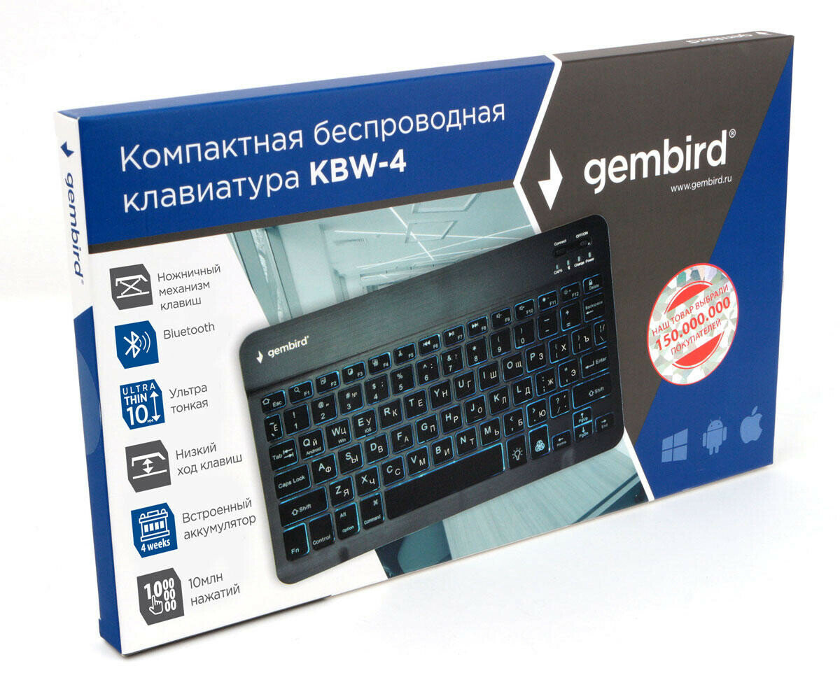 Клавиатура беспроводная Gembird 78кл., ножнич., BT 5.0, подсв. 7 цв., Type C, 500мАч, черная - фото №13