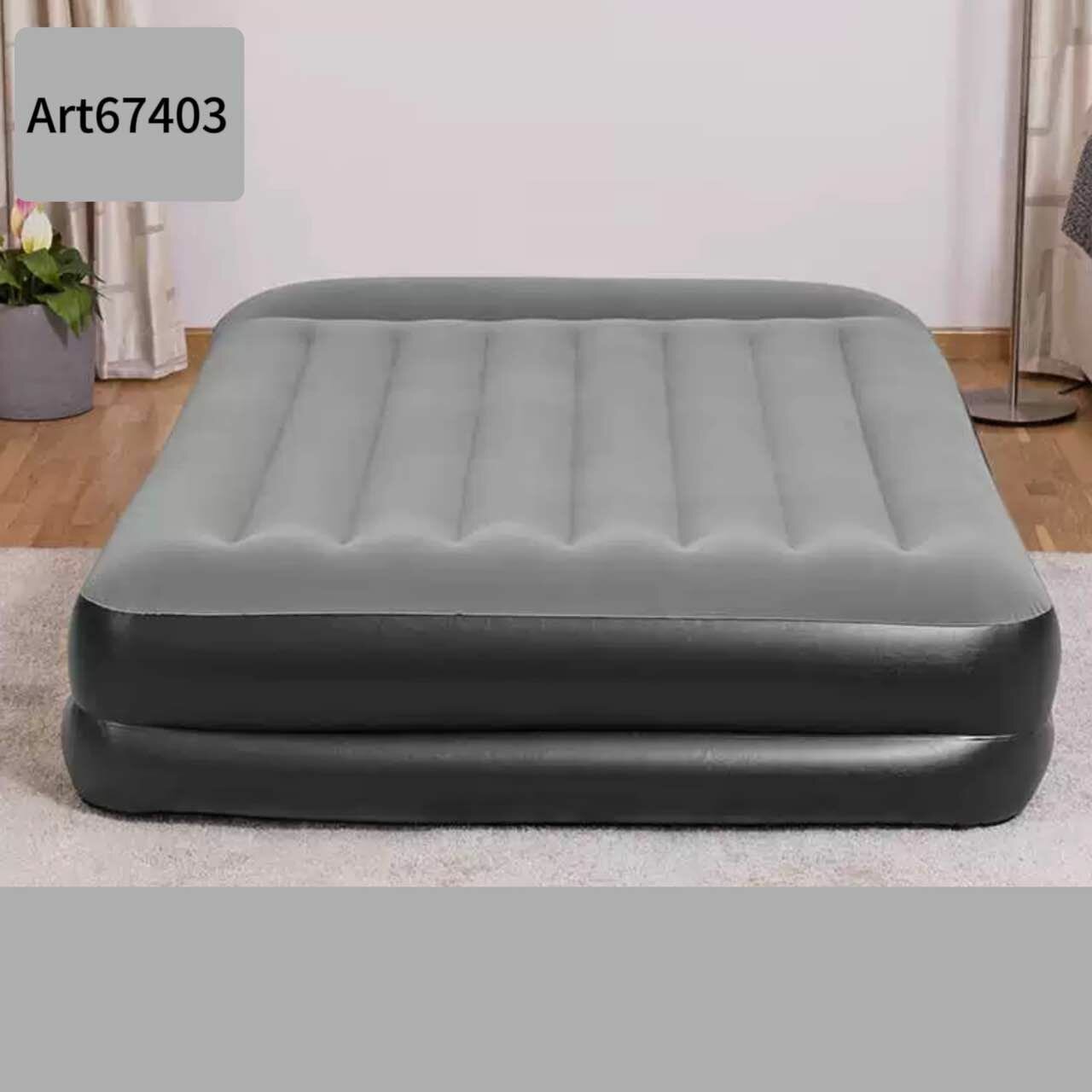 фото Кровать надувная двуспальная Bestway с подголовником + встроенный насос 220В 203х152х46см 67403