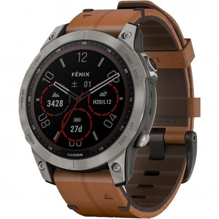Умные часы Garmin Fenix 7 Sapphire Dual Power Chestnut Leather Band 010-02540-43