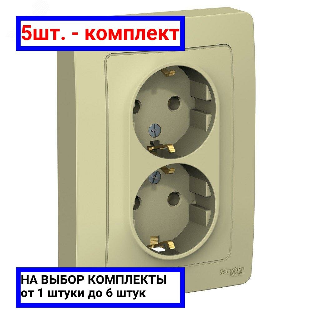 5шт. - BLANCA С/У розетка двойная с заземлением без шторок, 16А, 250В, бежевый / Systeme Electric; арт. BLNRS001027; оригинал / - комплект 5шт