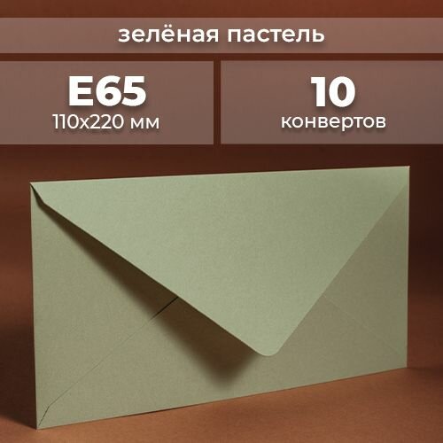 Набор конвертов для денег Е65 (110х220мм)/ Конверты подарочные из дизайнерской бумаги зеленая пастель 10 шт.
