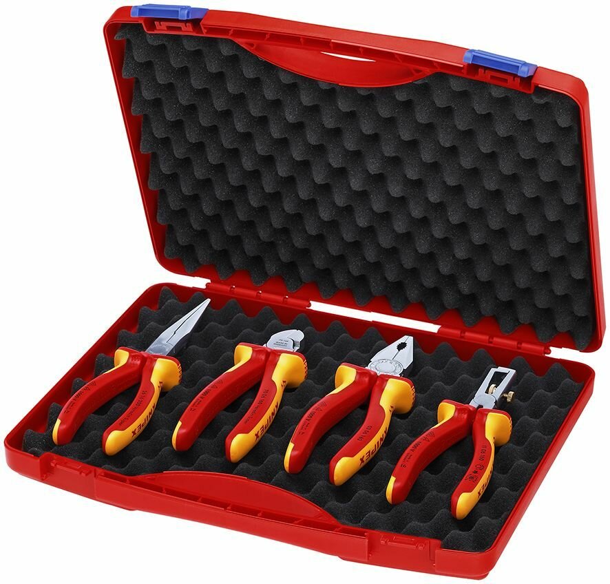 Набор VDE диэлектрического инструмента KNIPEX RED Electric Set 1 в пластиковом кейсе, 4 пр, KN-1106160, KN-0306180, KN-7006160, KN-2616200