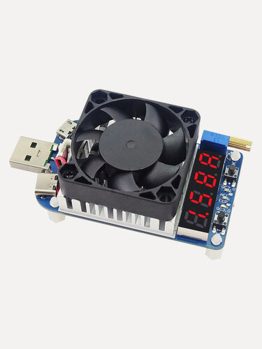 Изображение товара Цифровой USB тестер нагрузки HD35 GSMIN KI9 для проверки БП и аккумуляторов, 4-25 В, 0,25-5 А, 35 Вт, QC3.0 c ЖК-дисплеем и охлаждением (Синий)