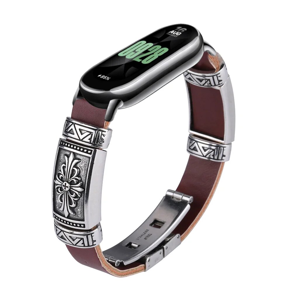 Металлический кожаный ремешок для Xiaomi Mi Band 8 — фото 1