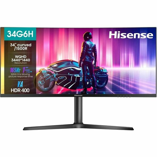 Hisense Монитор 34" Hisense 34G6H Black (VA, 3440x1440, HDMI+HDMI+DP, 1 ms, 178°/178°, 400 cd/m, 3000:1, 165Hz, Curved R1500) 34G6H