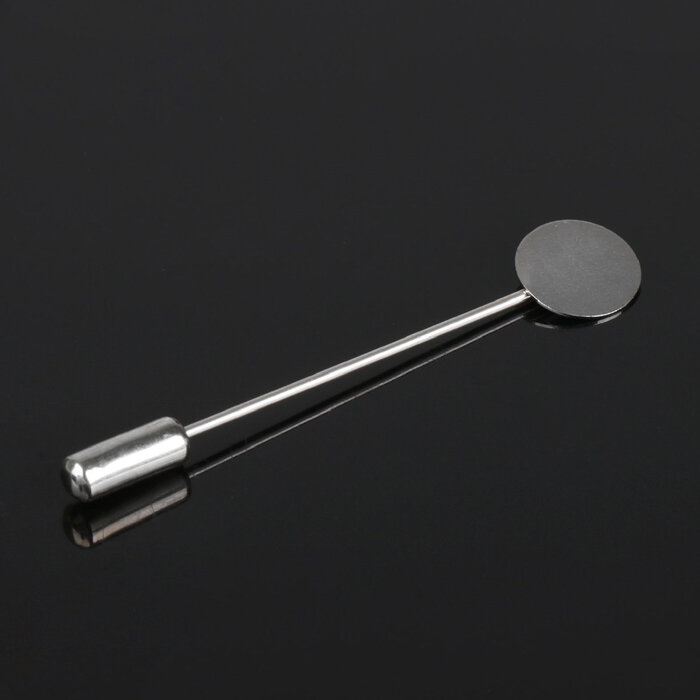 Основа «Брошь-игла» L=5 см, площадка 8 мм, (набор 5 шт.), цвет серебро