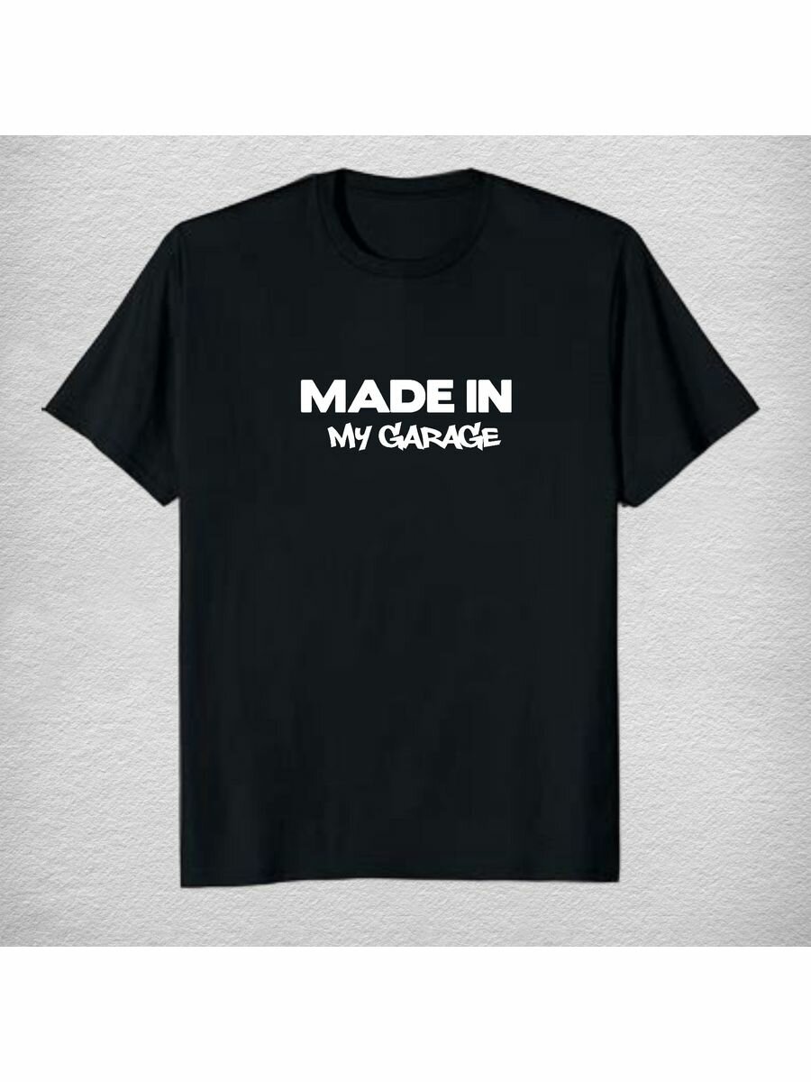 Футболка made in my garage надпись, размер L, черный