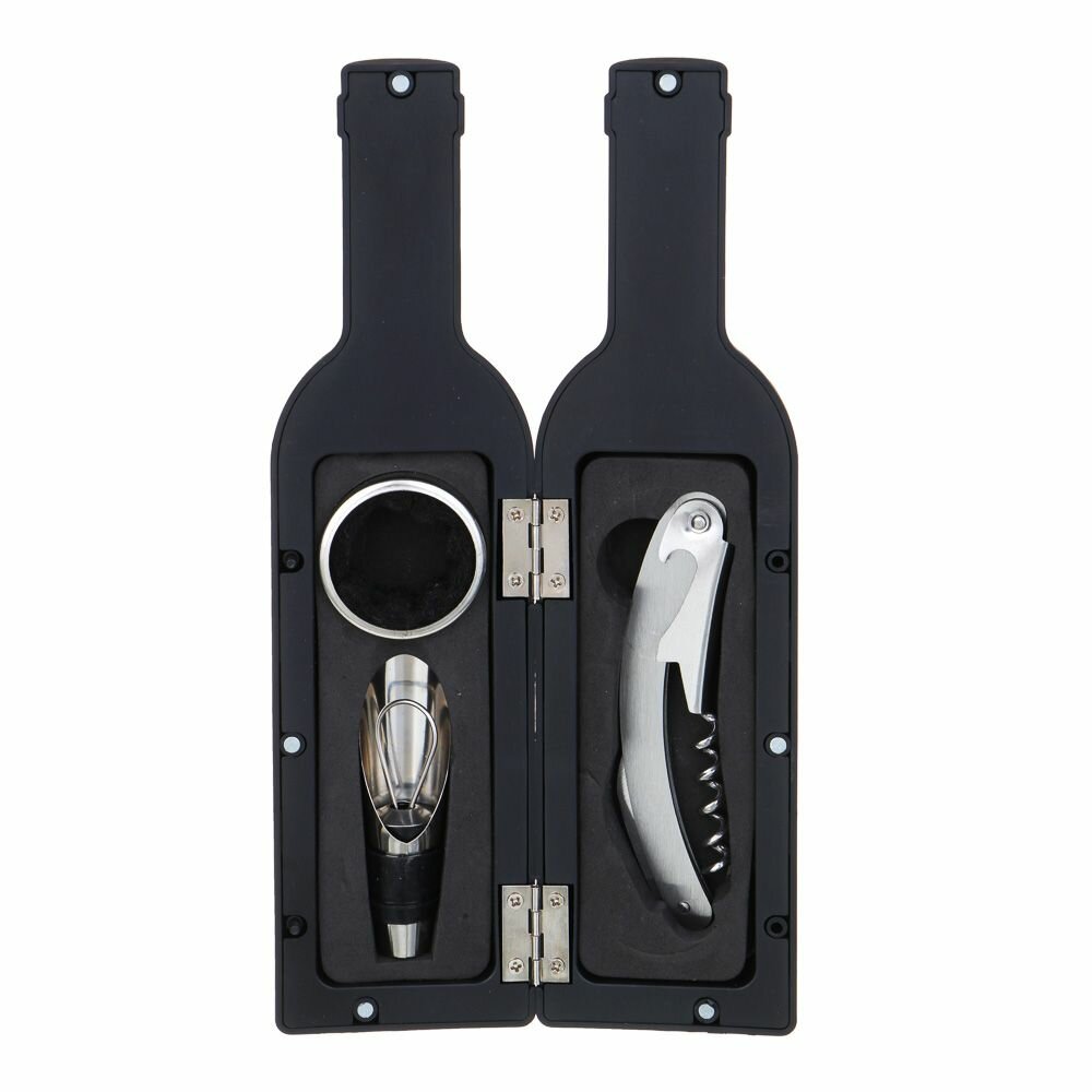 фото Набор подарочный для вина, 3 предмета, в чехле в форме бутылки, 23х6,5 см, пластик, металл, магнит