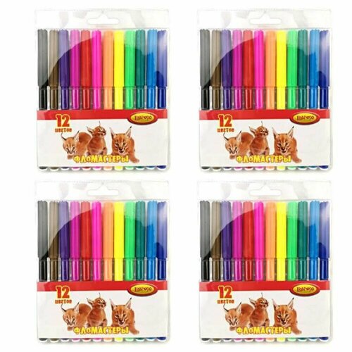 Лимпопо Фломастеры Animals, 12 цветов, 4 уп