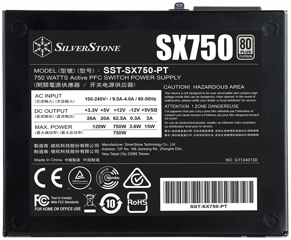Блок питания ATX SilverStone 750W, 80 Plus Platinum, Active PFC, 92 mm fan, fully modular - фото №11