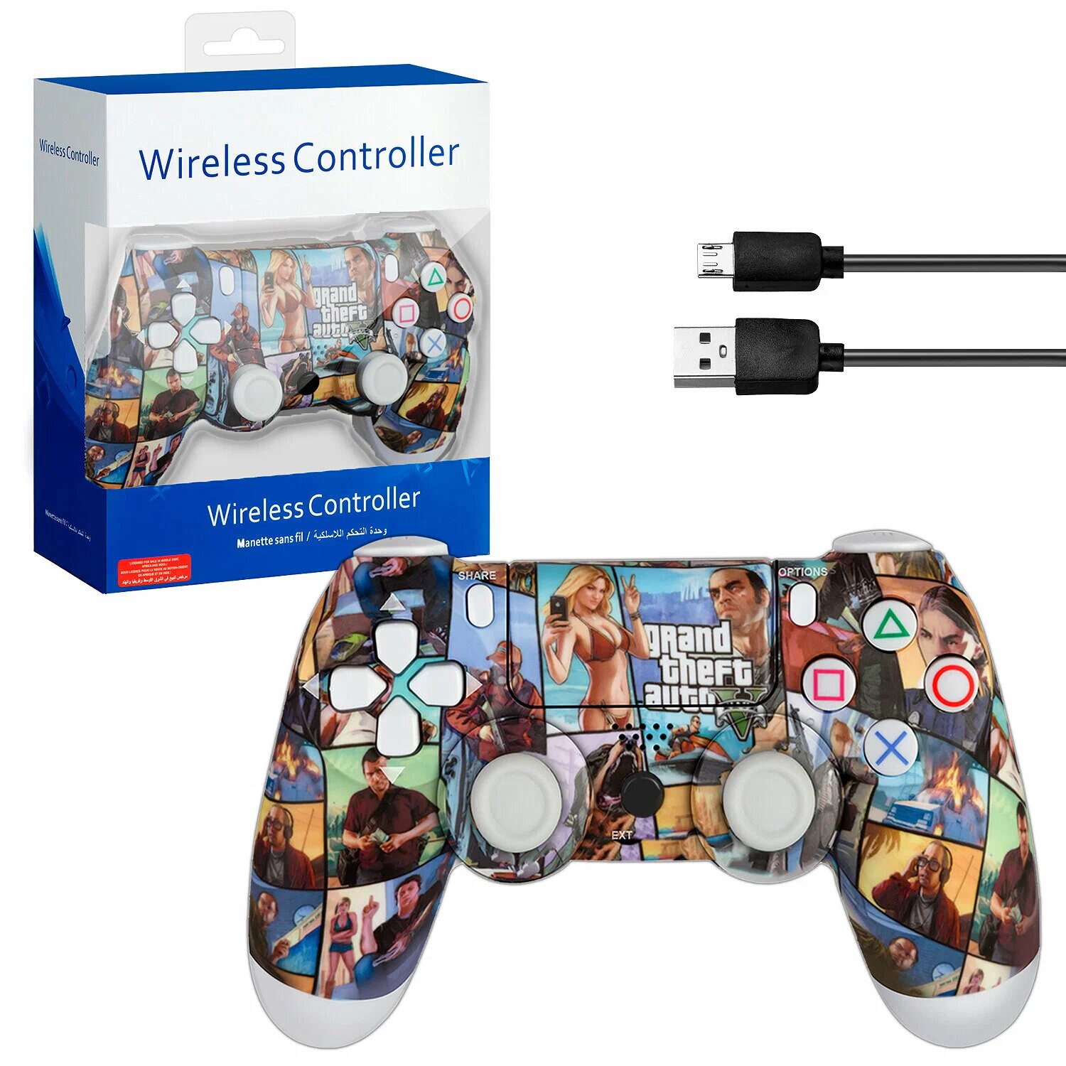Беспроводной джойстик 4 для PS4-ПК-Android-iPhone (Bluetooth Геймпад) GTA, Grand Theft Auto V, с кабелем в комплекте