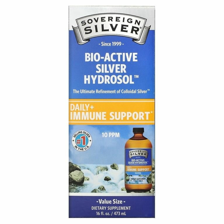Sovereign Silver, коллоидное серебро, поддержка иммунитета, Bio-Active Silver Hydrosol, 10 мкг/мл, 473 мл
