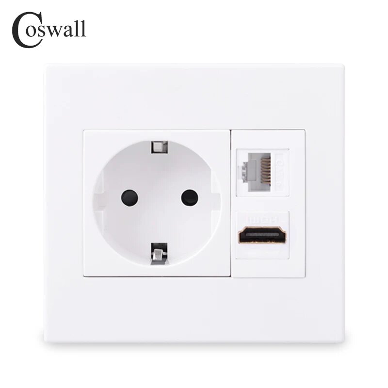 Coswall панель розетки для ПК, 220-250V, eu CAT6 HD 2.0