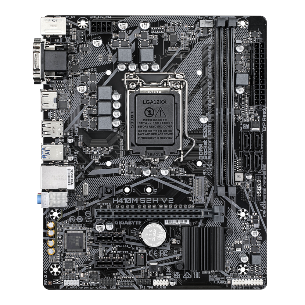 GIGABYTE Материнская плата Socket1200 GIGABYTE H410M S2H V2 2.1 (iQ470, 2xDDR4, M.2, SATA III, RAID, PCI-E, D-Sub, DVI, HDMI, 1Гбит LAN, USB3.2, mATX) (ret)