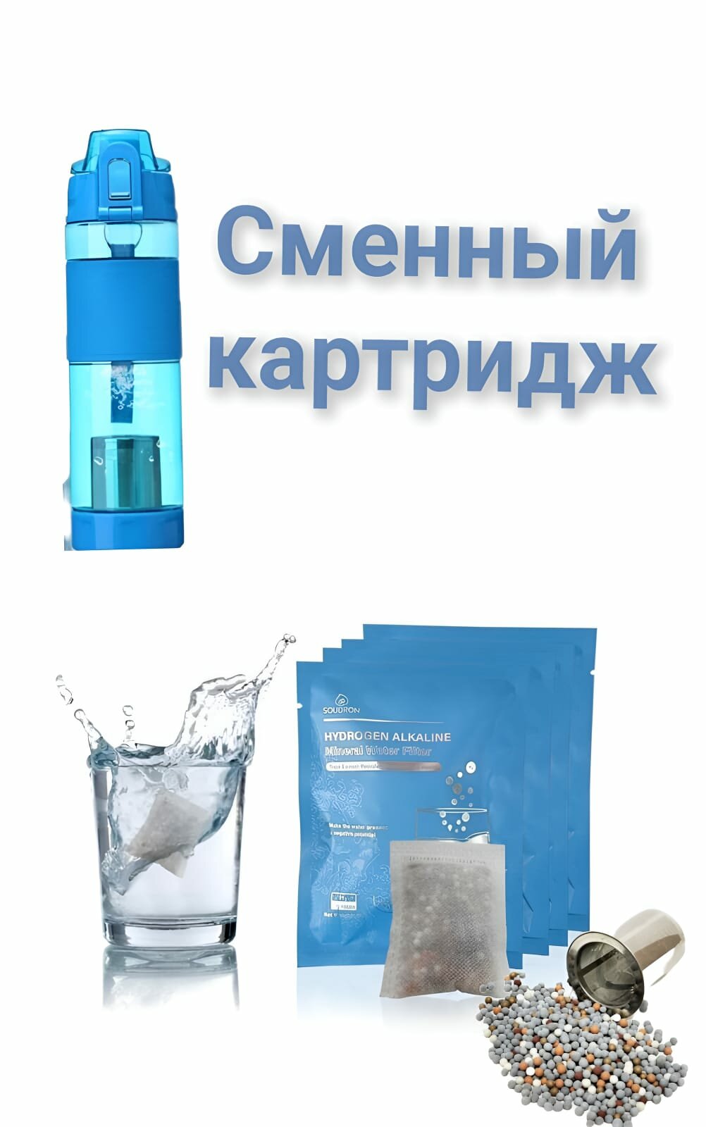 Сменный картридж для бутылки - ионизатор воды активатор  щелочная вода PH антиоксидант иммуностимулятор