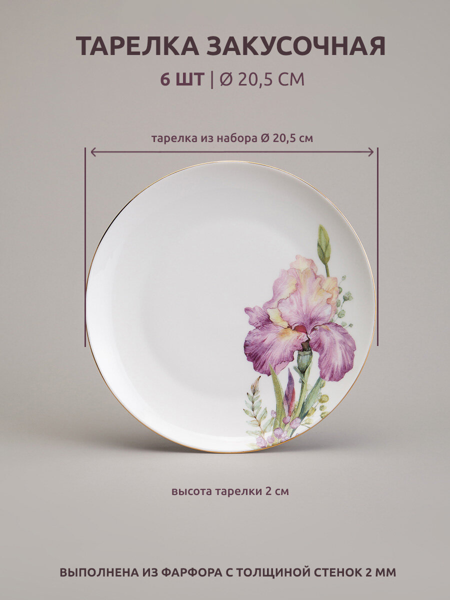 Набор столовой посуды Lefard "Irises", обеденный, на 6 персон, 23 предмета, фарфоровый — фото 1