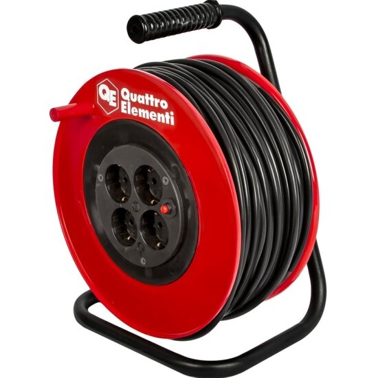 Удлинитель силовой Quattro Elementi УХз16-004 - 60 м провод ПВС 3х15 мм2 4 роз. 16А 220В автомат защиты катушка пластик (491-134)