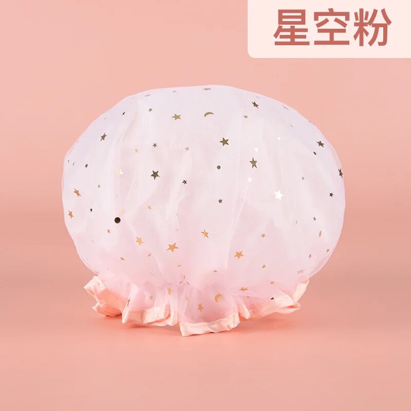 MOONBIFFY Водонепроницаемая шапочка для душа со звездным рисунком, pink