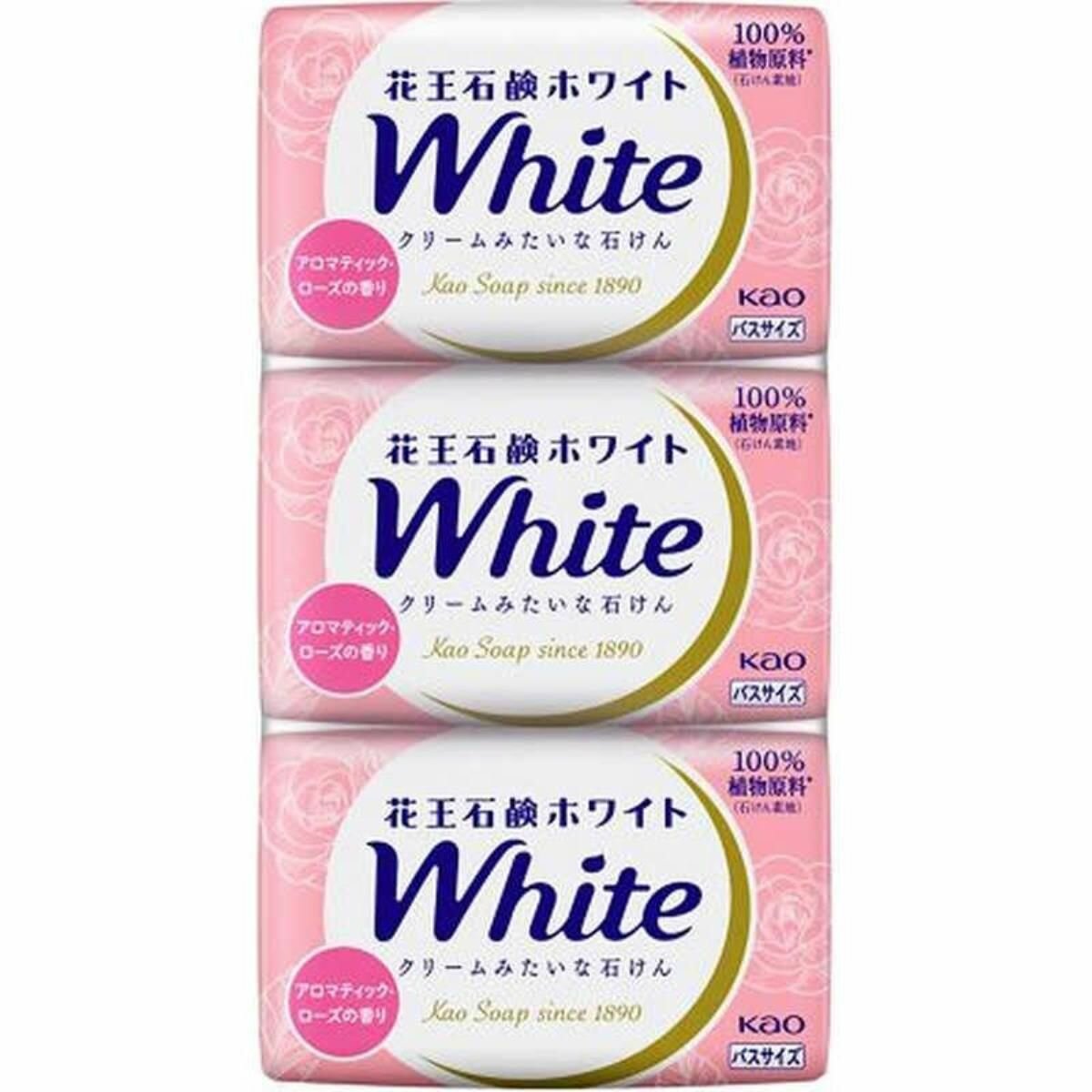 KAO Натуральное увлажняющее туалетное мыло White со скваланом роскошный аромат роз 130 г х 3 шт