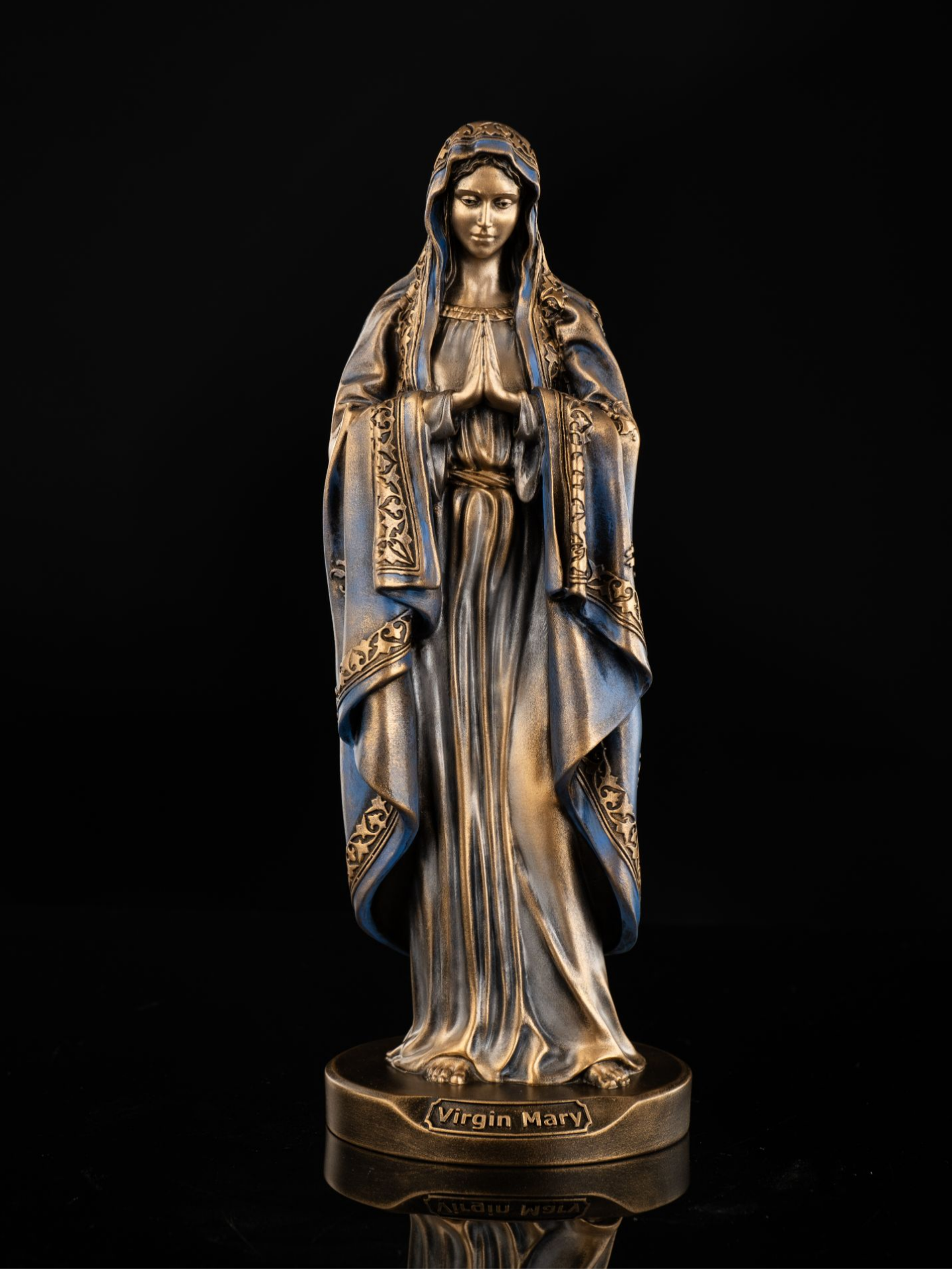 Статуэтка Дева Мария, 24см, литьевой мрамор, цвет холодная бронза — фото 1