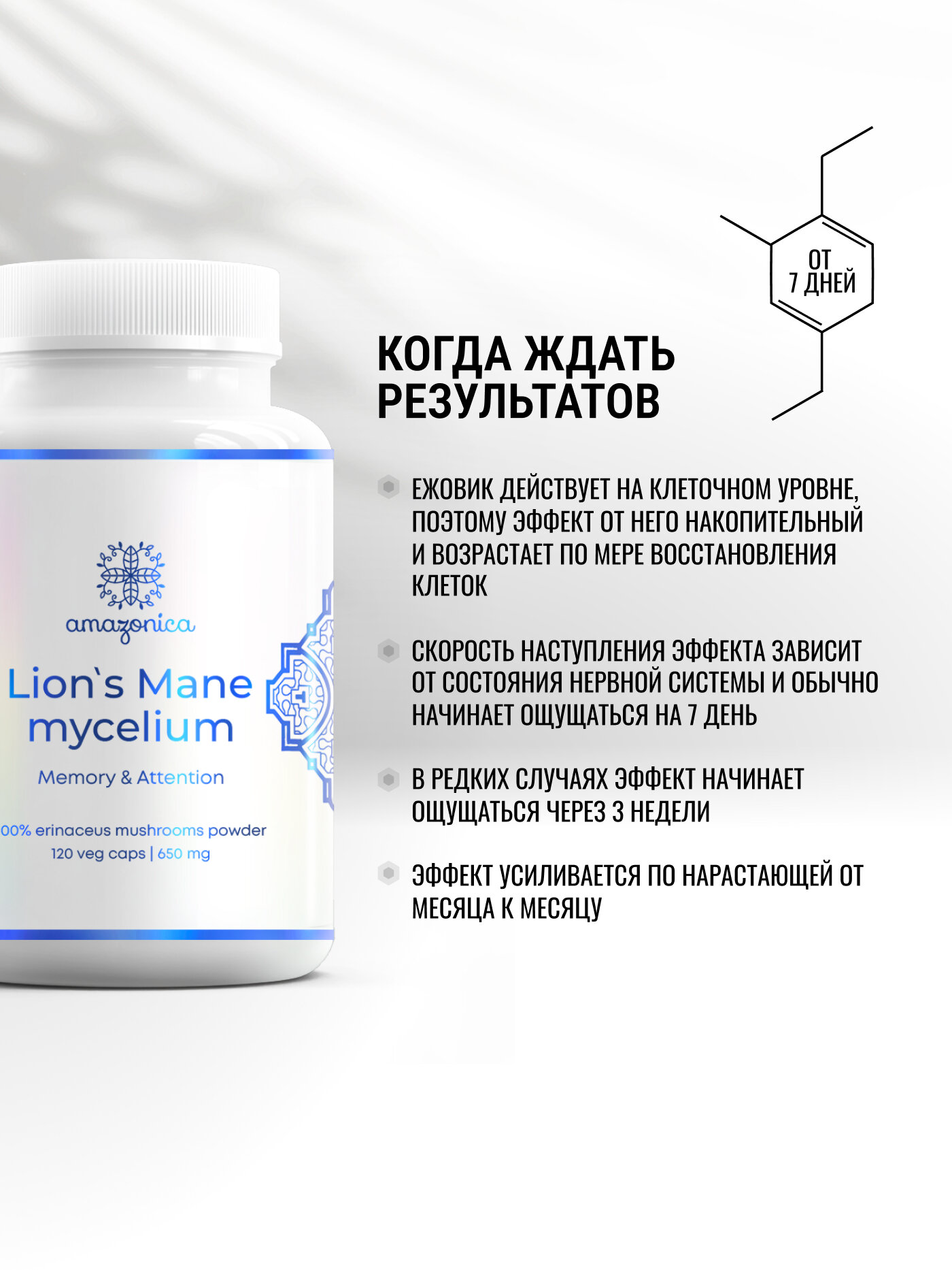Ноотропы Ежовик гребенчатый Lions Mane Ноотроп, для работы мозга, для памяти