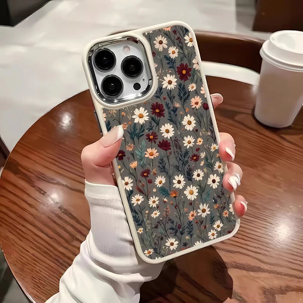 Цветочный чехол подходит для iPhone16, iPhone16Pro iPhone16Pro Max iPhone16Plus, противоударный защитный чехол от iPhone от 15 до 11, FFD02522-white, Для iPhone 16 Pro Max, Чехол из ТПУ
