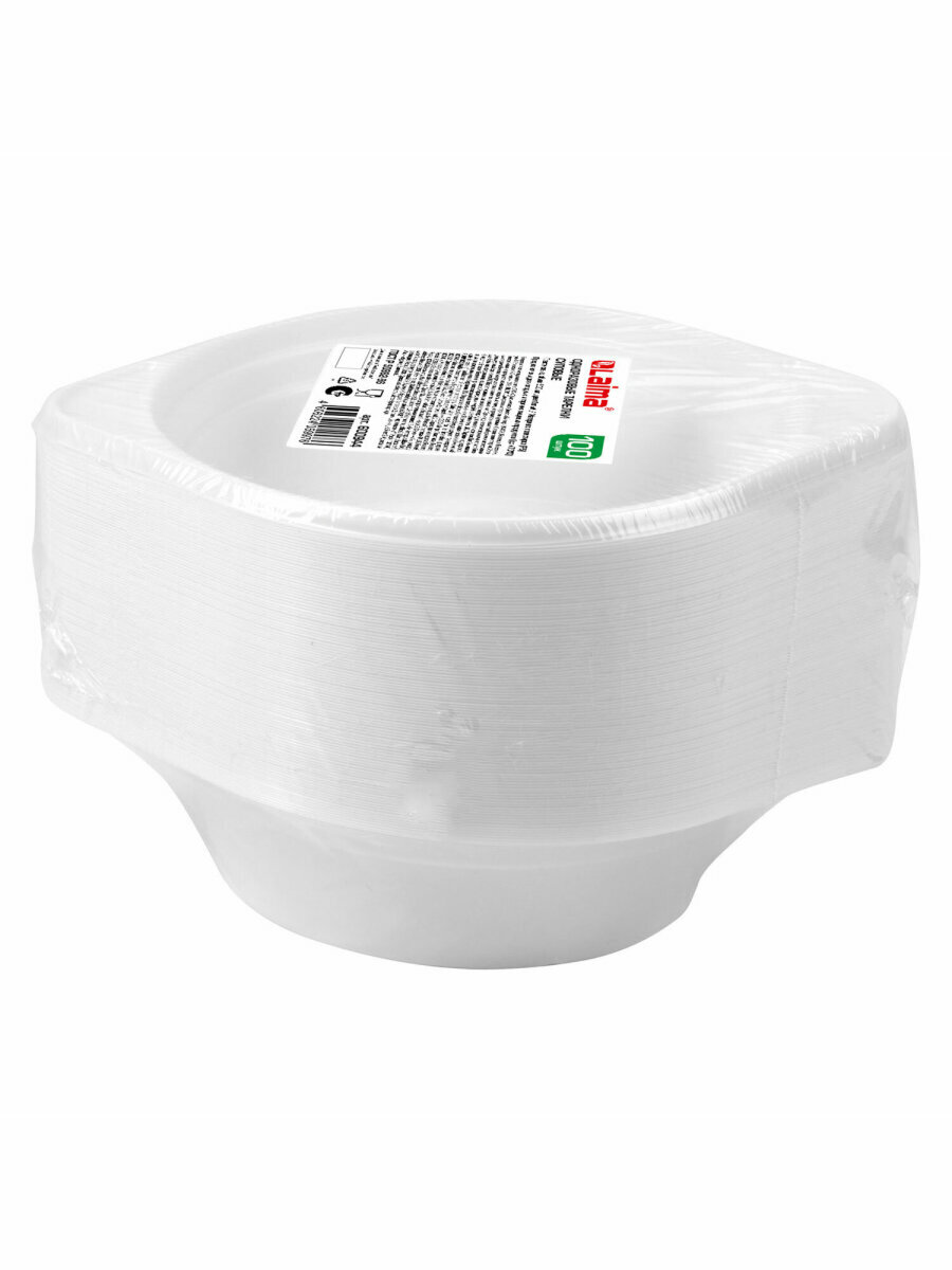 Тарелки одноразовые пластиковые суповые, Комплект 100 шт, 0,5 л, Бюджет, белые, Пс, холодное/горячее, Laima, 600944