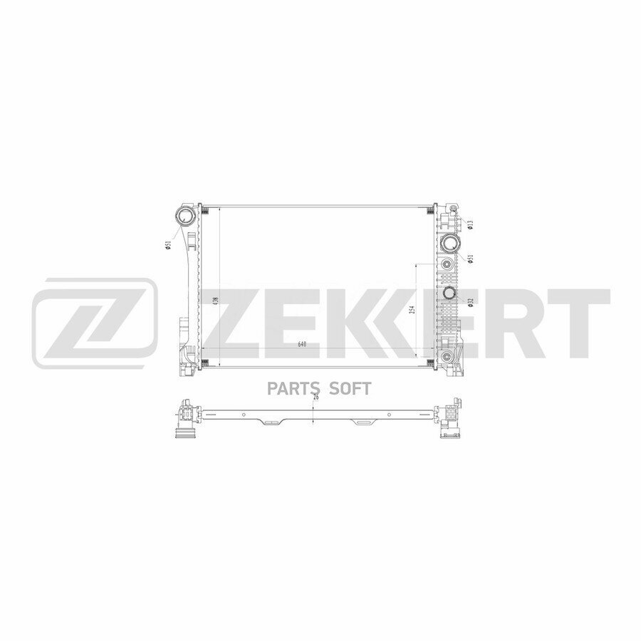 ZEKKERT MK-1660 Радиатор охлаждения двигателя MB C-Class (W204 S204 C204) 07- E-Class (W212 S212 A207) 09- ()