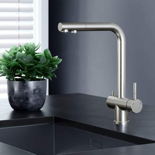 Смеситель для кухни с фильтром с подключением к питьевой воде хромированный с высоким изливом