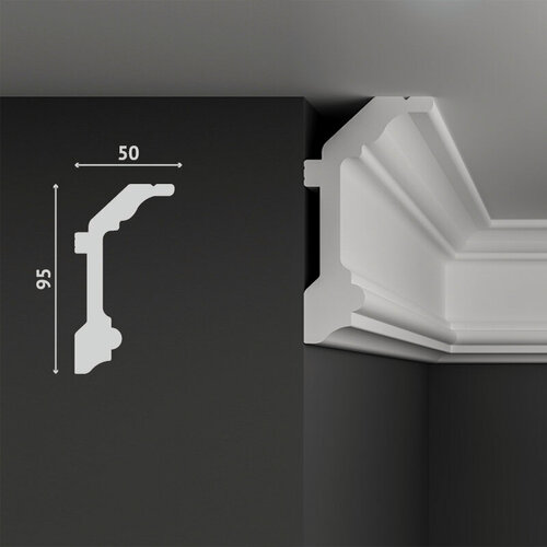 Изображение товара Плинтус потолочный дюрополимер Decostar (Декостар), 95х50х2000 мм, SK55 белый