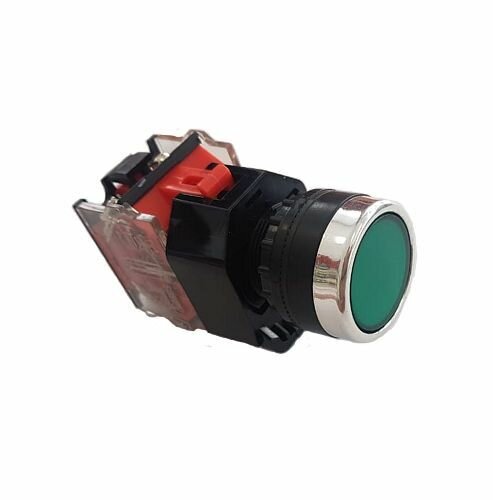 Кнопка Saroglidi Electric SBS0-DY-11, без подсветки, зеленая, пластик, 1НЗ+1НР, 10А