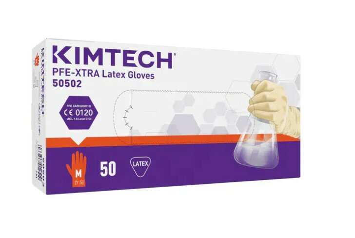 Перчатки латексные удлиненные 30 см Kimtech PFE-Xtra Gloves, цвет: бежевый, размер M, 50 шт. (25 пар)