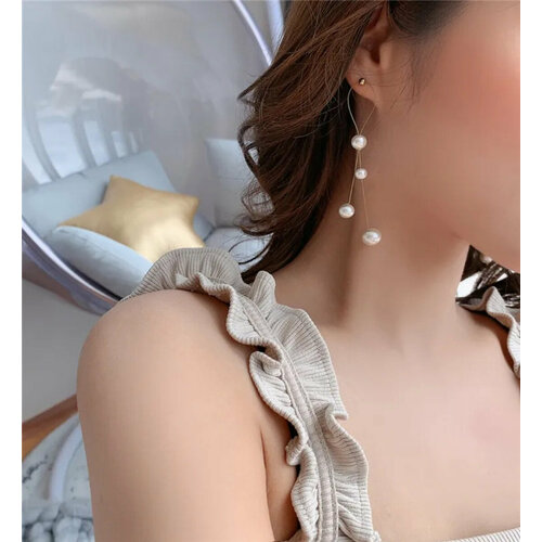 Серьги Стайл Групп жемчуг имитация размер 90 мм бежевый 305₽