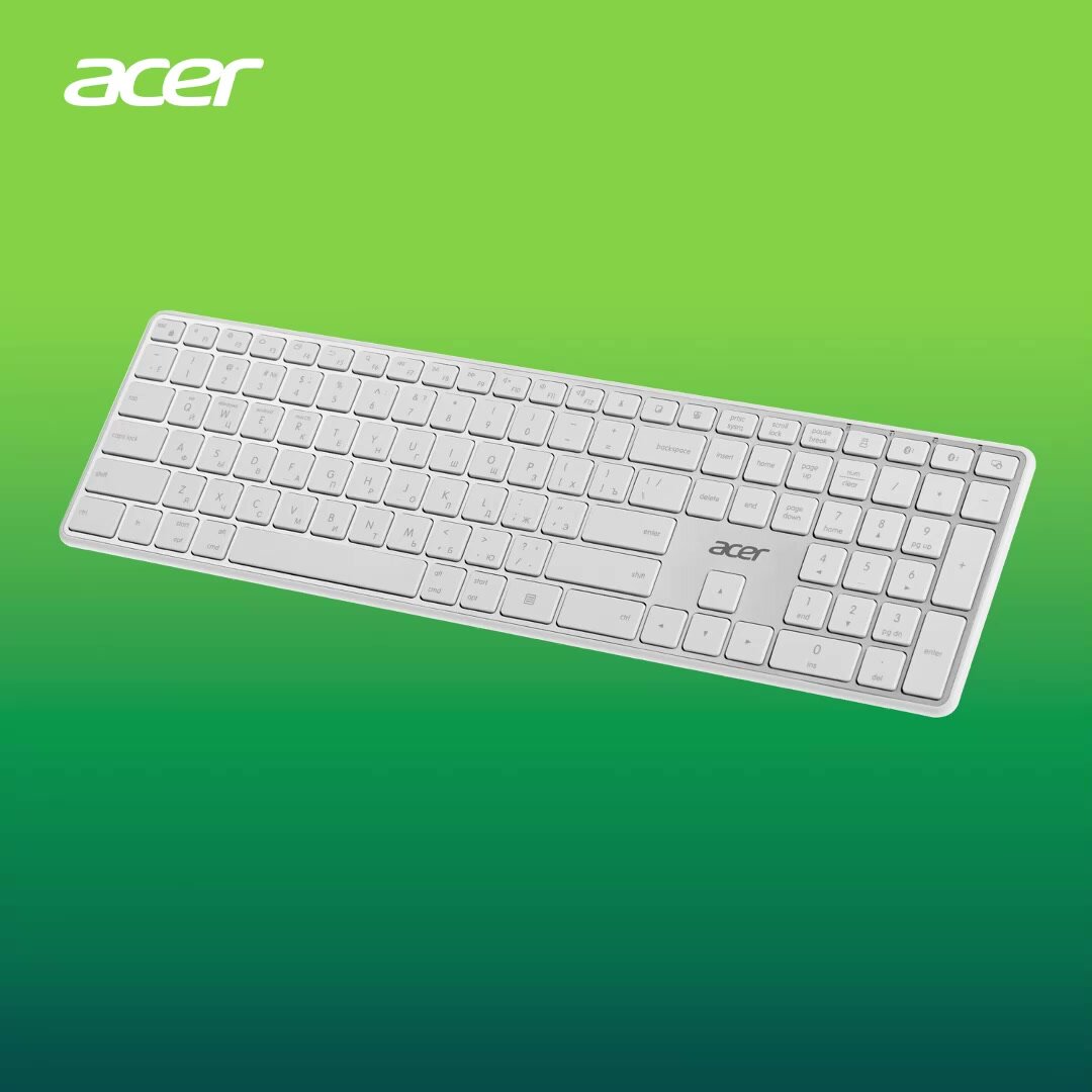 Бепроводная клавиатура Acer OKR301 белый/серебристый USB/Bluetooth slim Multimedia — фото 1