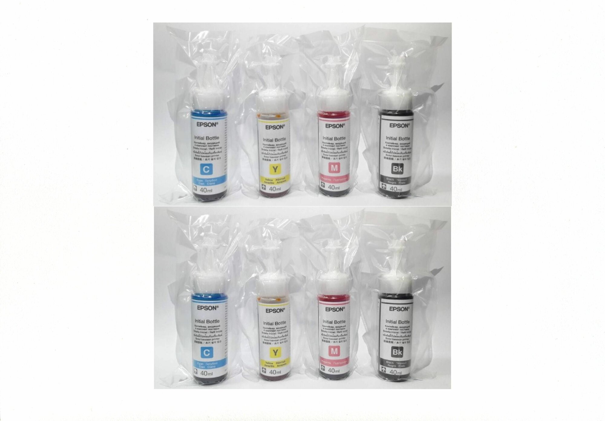 2 комплекта оригинальных чернил для Epson L100/L120/L132 (40 мл, 4 цвета) T6641/T6642/T6643/T6644 (Initial Bottle)
