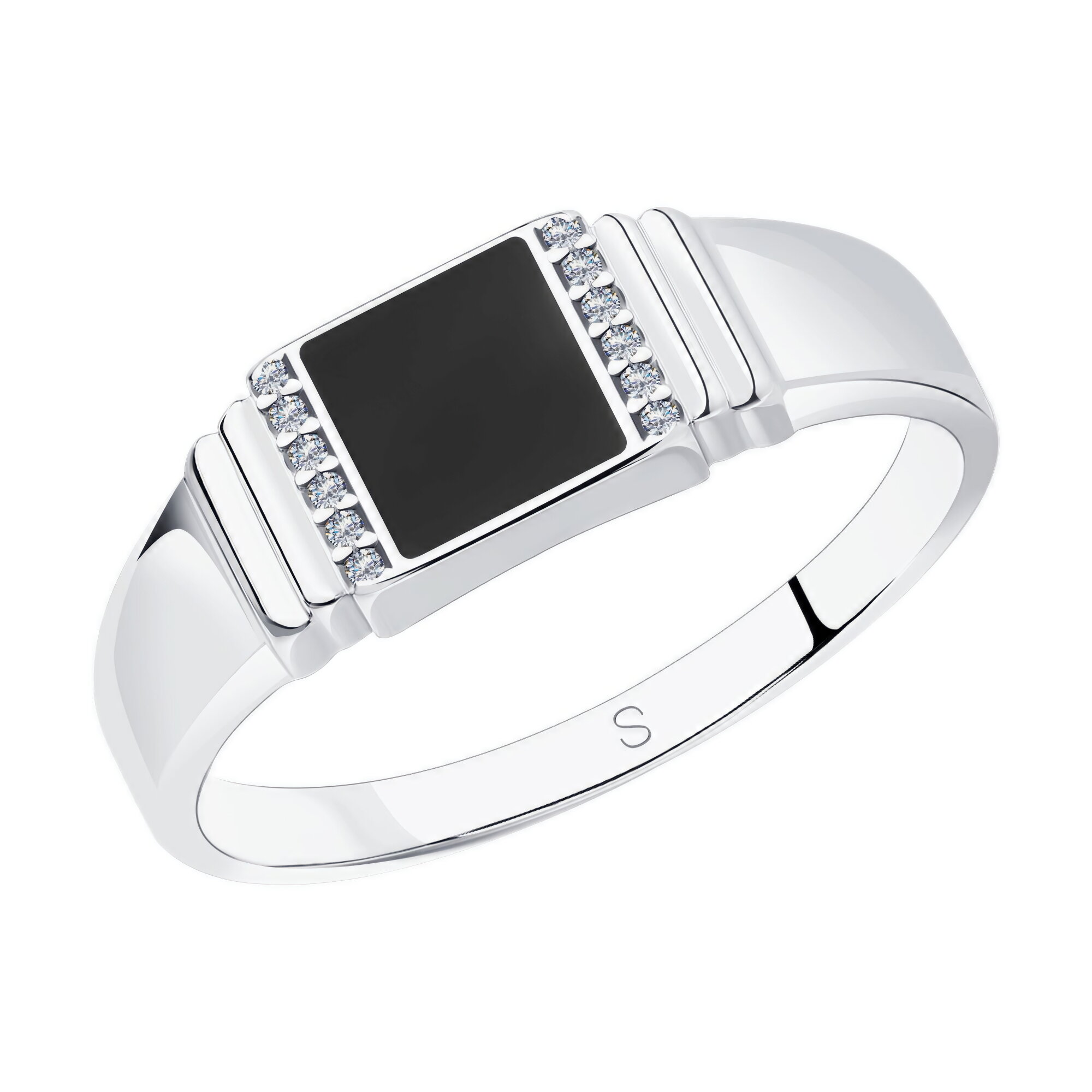 Печатка Diamant online, серебро, 925 проба, родирование, эмаль, фианит