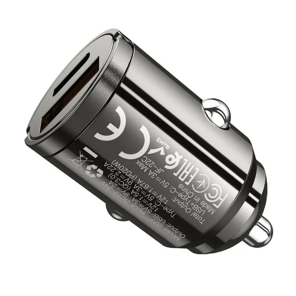 Автомобильное зарядное устройство Hoco DZ7 MINI 20W Type-C+USB, PD20W+QC3.0, черный — фото 1