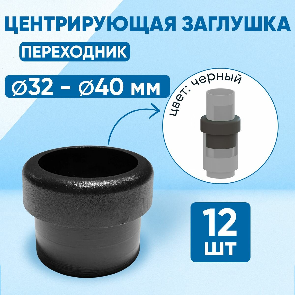 Центрирующая заглушка - переходник для круглых труб диаметром d32 - d40. Количество: 12 шт.