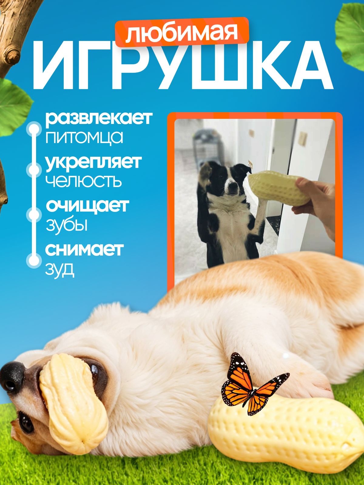Игрушки Игрушка для собак, грызунок для укрепления зубов Молочный арахис с пищалкой