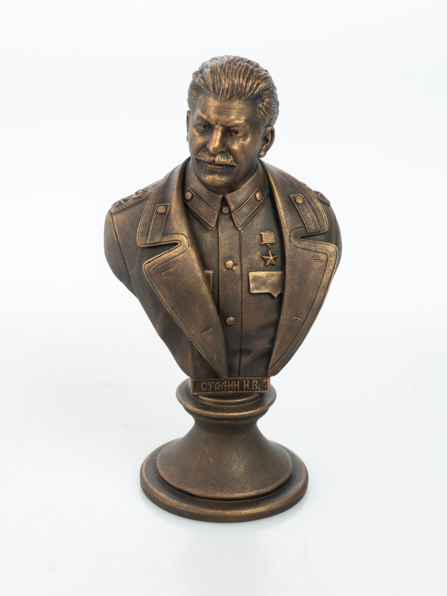 Бюст Сталин И. В, литьевой мрамор, высота 15 см, цвет состаренная бронза — фото 1