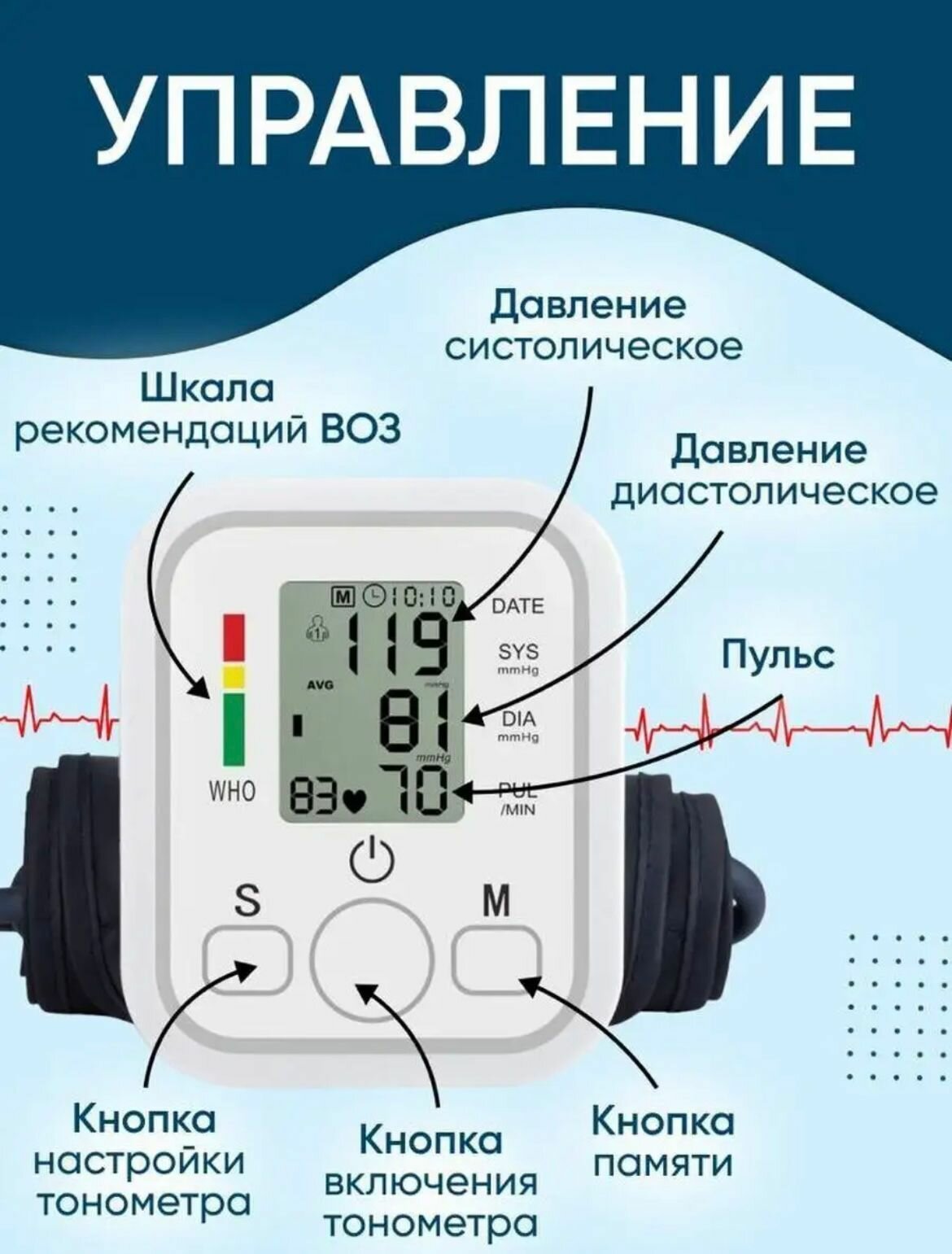Тонометры Автоматический тонометр для измерения давления с индикатором аритмии