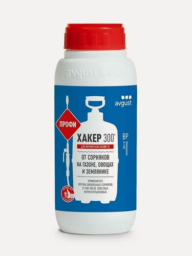 Изображение товара Гербицид Август "Хакер 300 Профи", для газонов и капусты, от сорняков, 450 мл